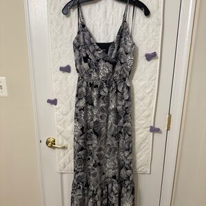 Petite Satin Floral Wrap front tiered dress